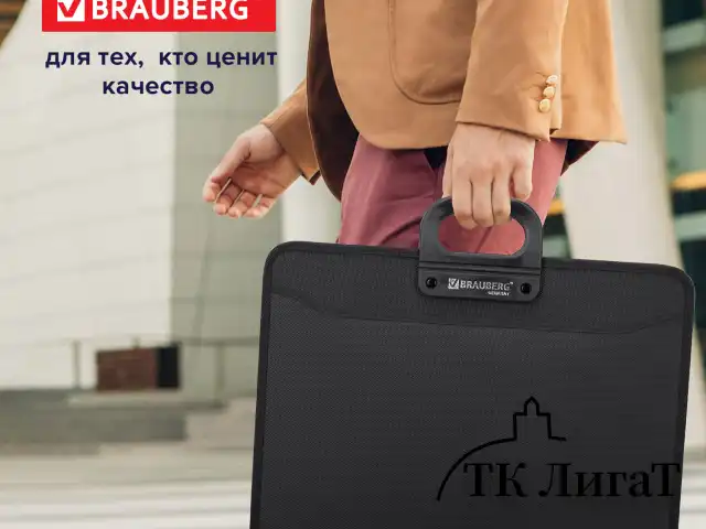 Папка-портфель пластиковая БОЛЬШОГО ФОРМАТА BRAUBERG "ПОРТФОЛИО" А3 (470х380х130 мм), 3 отделения, черная, 223081