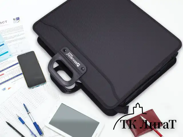 Папка-портфель пластиковая БОЛЬШОГО ФОРМАТА BRAUBERG "ПОРТФОЛИО" А3 (470х380х130 мм), 3 отделения, черная, 223081