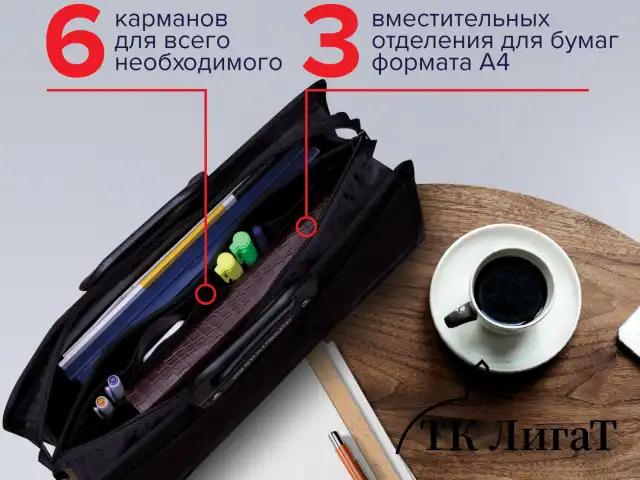 Папка-портфель пластиковая BRAUBERG "ПРЕМЬЕР" А4 (390х315х120 мм) 3 отделения, фактура "бисер", черная, 223082