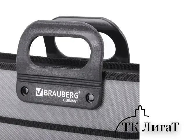 Папка-портфель пластиковая BRAUBERG ПРЕМЬЕР А4 (390х315х120 мм), 3 отделения, фактура "бисер", серая, 223083