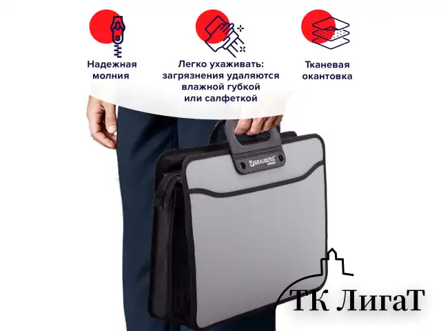 Папка-портфель пластиковая BRAUBERG ПРЕМЬЕР А4 (390х315х120 мм), 3 отделения, фактура "бисер", серая, 223083