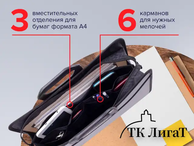 Папка-портфель пластиковая BRAUBERG ПРЕМЬЕР А4 (390х315х120 мм), 3 отделения, фактура "бисер", серая, 223083