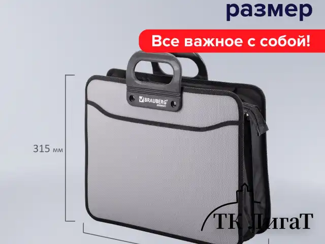 Папка-портфель пластиковая BRAUBERG ПРЕМЬЕР А4 (390х315х120 мм), 3 отделения, фактура "бисер", серая, 223083