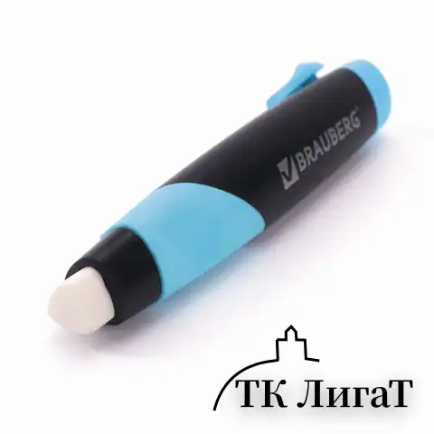 Ластик выдвижной BRAUBERG "Blaster", 112х21х24мм, белый, пластиковый держатель ассорти, 223593