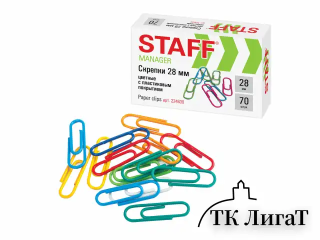 Скрепки STAFF "Manager", 28 мм, цветные, 70 шт., в картонной коробке, Россия, 224630