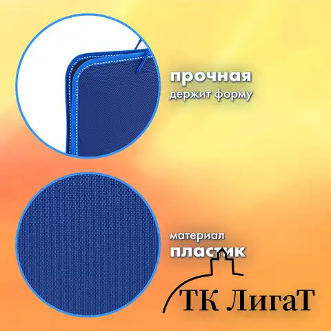 Папка на молнии пластиковая с ручками BRAUBERG, А4, 350х270х45 мм, фактура бисер, синяя, 225163