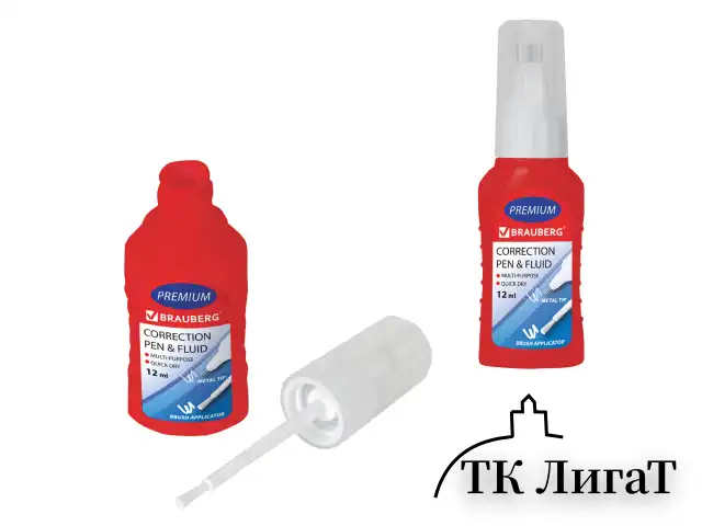 Ручка-корректор + корректирующая жидкость BRAUBERG, 12 мл, 2 в 1: металлический наконечник + кисточка, 225217