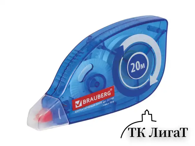 Корректирующая лента BRAUBERG 5 мм х 20 м, корпус синий, механизм перемотки, блистер, 227799