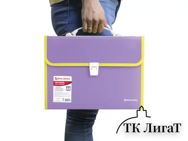Папка-портфель пластиковая BRAUBERG "JOY", А4 (330х245х35 мм), 13 отделений, с окантовкой, фиолетовая, 227977