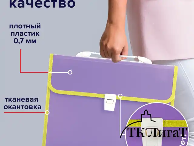 Папка-портфель пластиковая BRAUBERG "JOY", А4 (330х245х35 мм), 13 отделений, с окантовкой, фиолетовая, 227977
