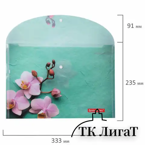 Папка-конверт с кнопкой BRAUBERG "FLOWER", А4, 160 мкм, до 100 листов, цветная печать, 228031