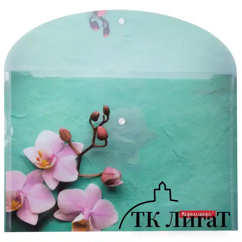 Папка-конверт с кнопкой BRAUBERG "FLOWER", А4, 160 мкм, до 100 листов, цветная печать, 228031