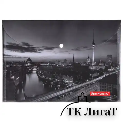 Папка-конверт с кнопкой BRAUBERG "NIGHT CITY", А4, 160 мкм, цветная печать, 228033