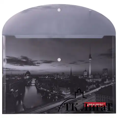 Папка-конверт с кнопкой BRAUBERG "NIGHT CITY", А4, 160 мкм, цветная печать, 228033