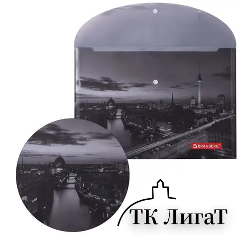 Папка-конверт с кнопкой BRAUBERG "NIGHT CITY", А4, 160 мкм, цветная печать, 228033