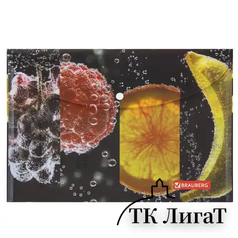 Папка-конверт с кнопкой BRAUBERG "FRESH ZONE", А4, 160 мкм, до 100 листов, цветная печать, 228034