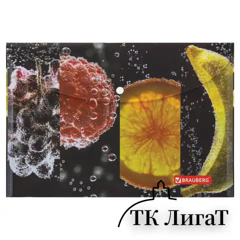 Папка-конверт с кнопкой BRAUBERG "FRESH ZONE", А4, 160 мкм, до 100 листов, цветная печать, 228034