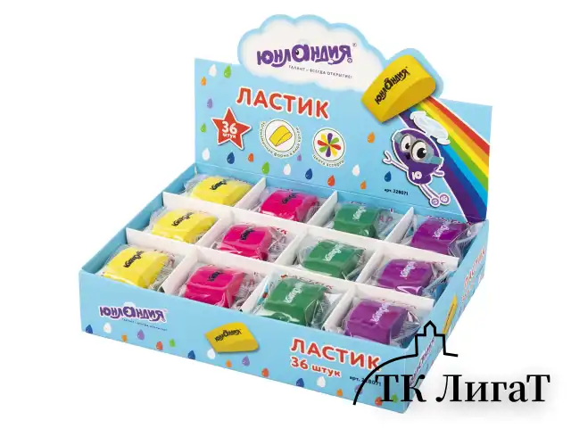 Ластик ЮНЛАНДИЯ "Капля", 38х22х16 мм, цвет ассорти, 228071