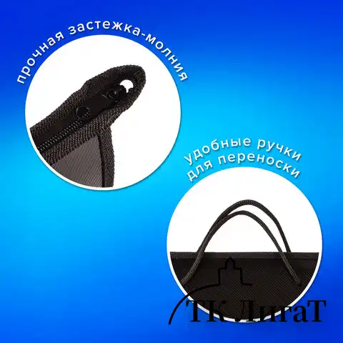 Папка на молнии с ручками ПИФАГОР, А4, пластик, молния сверху, однотонная черная, 228236