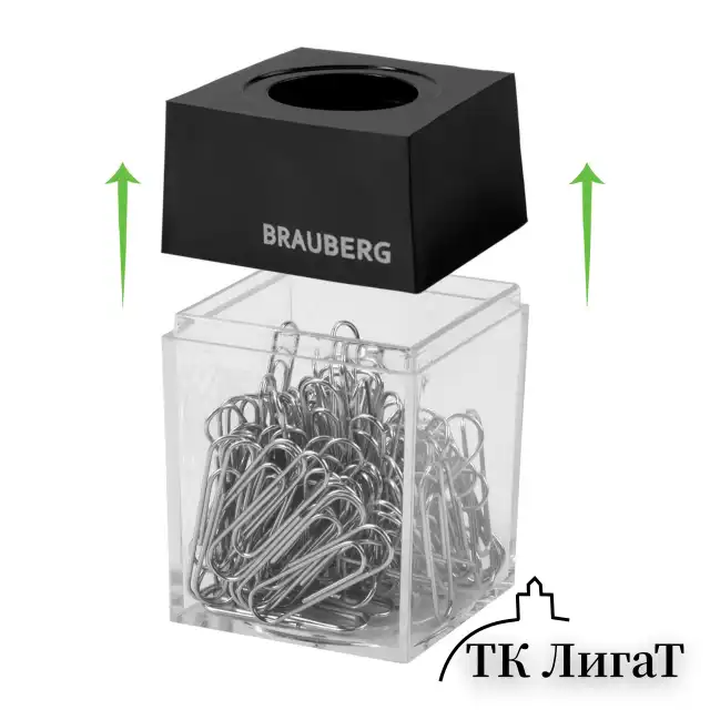 Скрепочница магнитная BRAUBERG со 100 никелированными скрепками 28 мм, прозрачный корпус, 228400