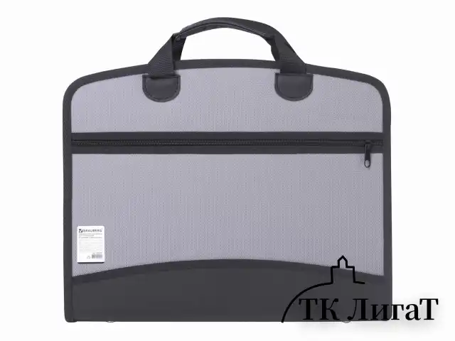 Папка-портфель пластиковая BRAUBERG А4+ (375х305х60 мм), 4 отделения, 2 кармана, серая, 228685