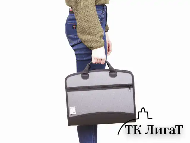 Папка-портфель пластиковая BRAUBERG А4+ (375х305х60 мм), 4 отделения, 2 кармана, серая, 228685