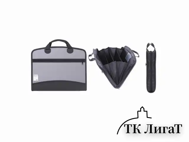 Папка-портфель пластиковая BRAUBERG А4+ (375х305х60 мм), 4 отделения, 2 кармана, серая, 228685