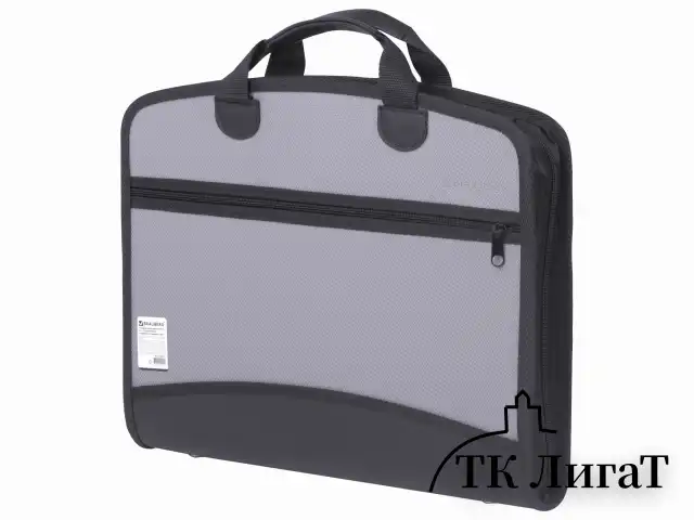 Папка-портфель пластиковая BRAUBERG А4+ (375х305х60 мм), 4 отделения, 2 кармана, серая, 228685