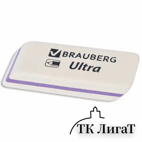 Ластик BRAUBERG "Ultra", 50х14х8 мм, белый, детали ассорти, натуральный каучук, 228704