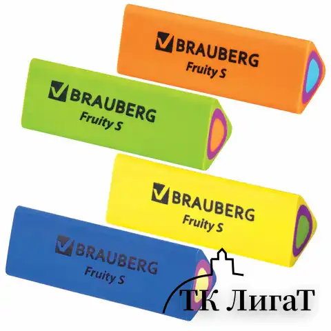 Ластик BRAUBERG "Fruity S", 44х15х15 мм, цвет ассорти, треугольный, 228713