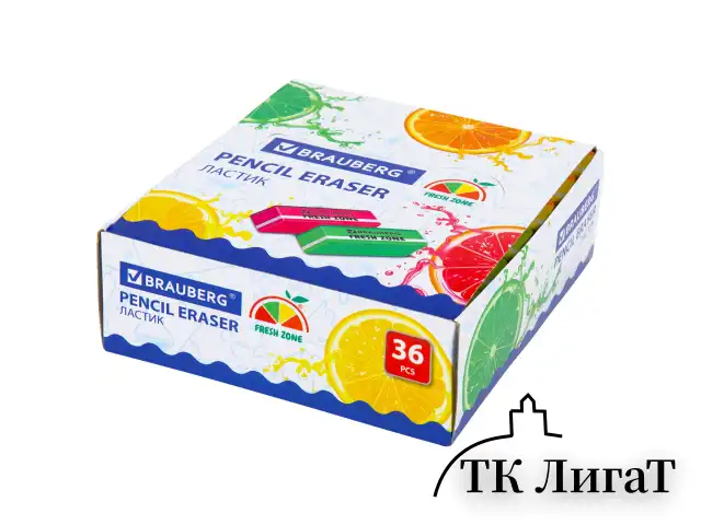Ластик большой BRAUBERG "Fresh Zone", 60х18х12 мм, цвет ассорти, прямоугольный, скошенный, 228717