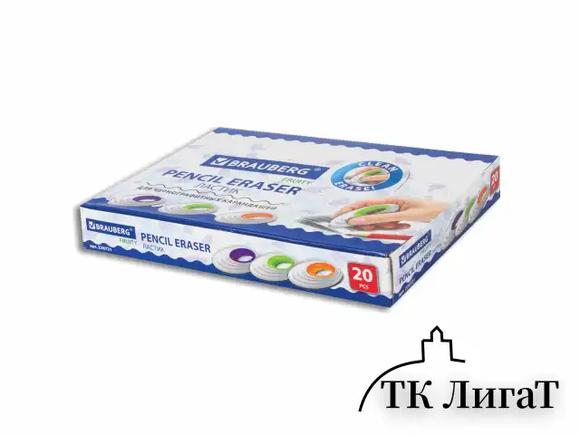 Ластик большой BRAUBERG "Fruity", 65х40х13 мм, белый, пластиковый держатель ассорти, 228721