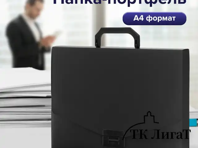 Портфель пластиковый STAFF А4 (320х225х36 мм), без отделений, черный, 229241