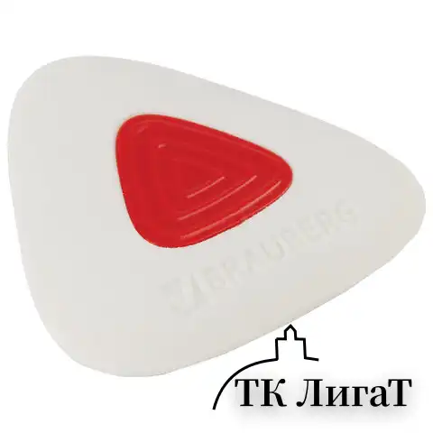 Ластик BRAUBERG "Trios PRO", 36х36х9 мм, белый, треугольный, красный пластиковый держатель, 229559