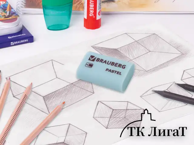 Ластик BRAUBERG "Pastel", 37х24х11мм, ассорти пастельных цветов, экологичный ПВХ, 229582