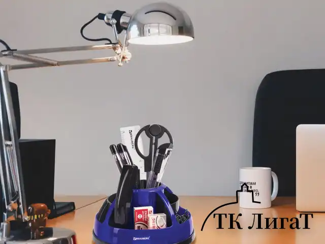 Канцелярский набор BRAUBERG "Микс", 10 предметов, вращающаяся конструкция, черно-синий, блистер, 231930