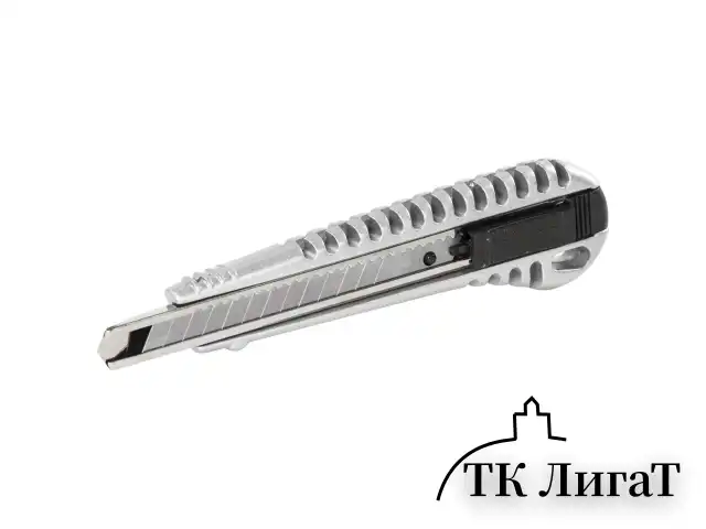 Нож универсальный 9 мм BRAUBERG "Metallic", металлический корпус (рифленый), автофиксатор, блистер, 236971