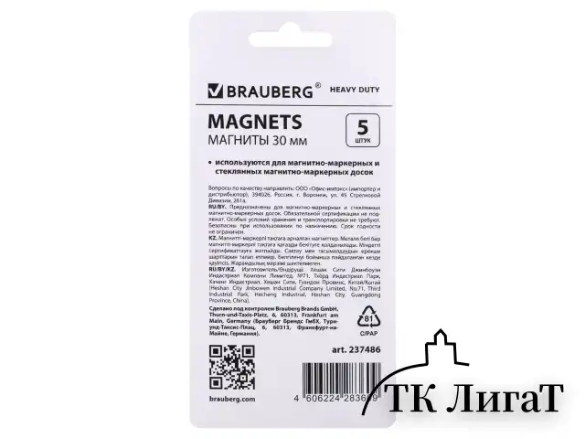 Магниты СУПЕРМОЩНЫЕ НЕОДИМОВЫЕ 30 мм, НАБОР 5 шт., серые, BRAUBERG "HEAVY DUTY", 237486