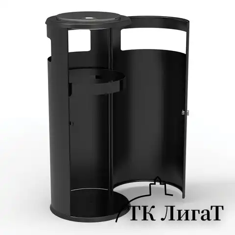 Урна уличная с пепельницей, кольцом для мешка, створка с замком, 955х455х455 мм, 70 литров, черная, "Метрополь-2"