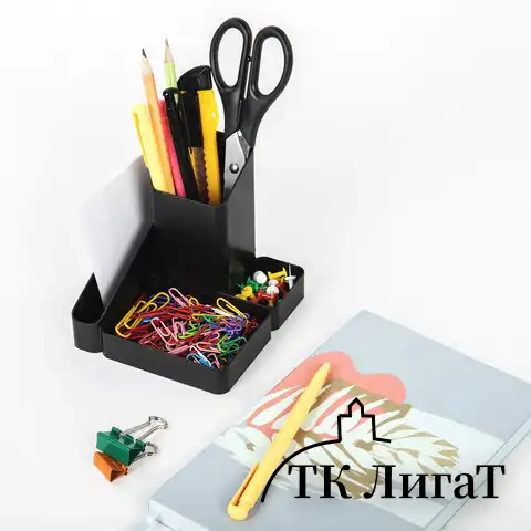 Подставка-органайзер BRAUBERG OFFICE STYLE, 4 отделения, 115х122х111 мм, черная, 238097, ОР31
