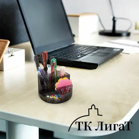 Подставка-органайзер BRAUBERG ROUND, 6 отделений, 130х130х90 мм, тонированная серая, 238101, ОР01