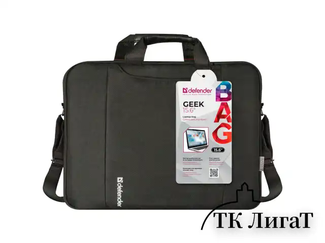 Сумка для ноутбука DEFENDER GEEK 15,6", полиэстер, черная с карманом, 26084