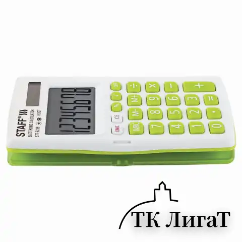 Калькулятор карманный STAFF STF-6238 (104х63 мм), 8 разядов, двойное питание, БЕЛЫЙ С ЗЕЛЁНЫМИ КНОПКАМИ, блистер, 250283