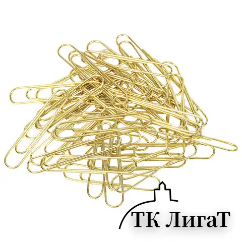 Скрепки большие 50 мм, BRAUBERG, золотистые, 50 шт., в картонной коробке, 270447