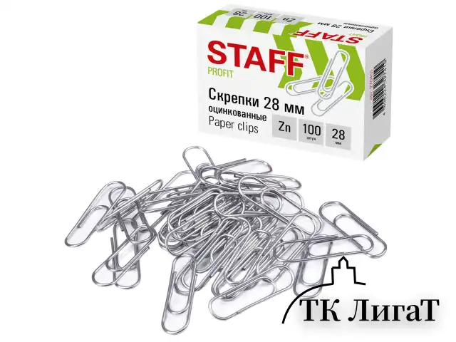 Скрепки STAFF, 28 мм, оцинкованные, 100 шт., в картонной коробке, 270451