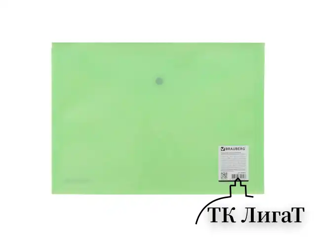 Папка-конверт с кнопкой BRAUBERG "Pastel", А4, до 100 листов, непрозрачная, мятная, 0,18 мм, 270477