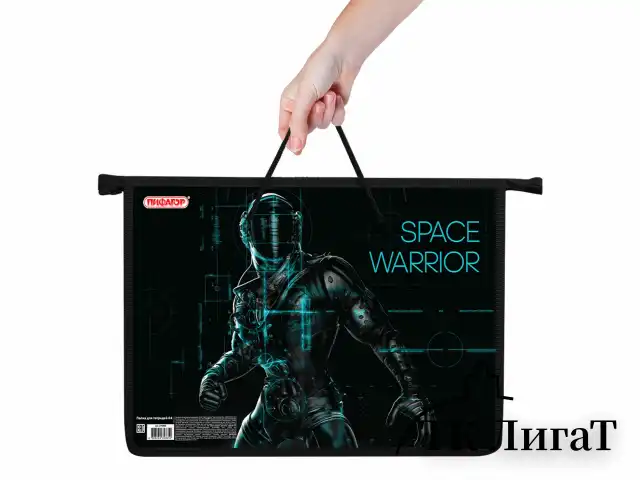 Папка на молнии с ручками ПИФАГОР А4, 1 отделение, пластик, ручки-шнурок, "Space warrior", 270866
