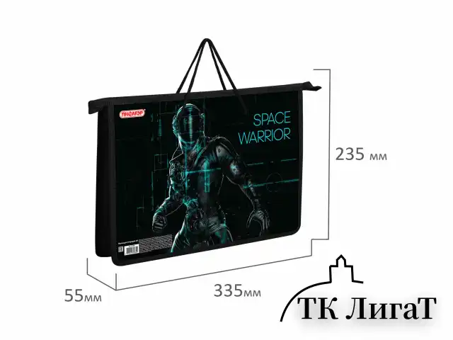 Папка на молнии с ручками ПИФАГОР А4, 1 отделение, пластик, ручки-шнурок, "Space warrior", 270866