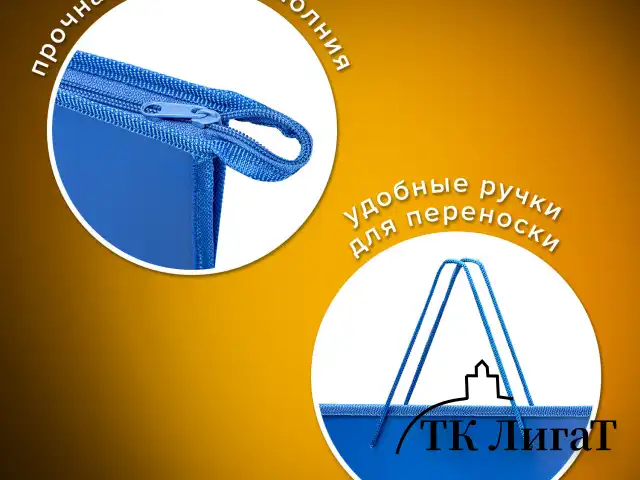Папка для рисунков и чертежей на молнии с ручками ПИФАГОР А2, 1 отделение, пластик, ручки-шнурок, синяя, 270874
