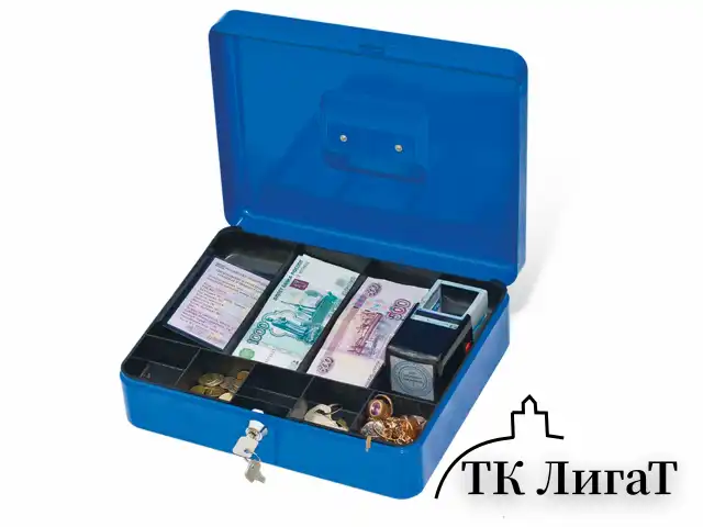 Ящик для денег, ценностей, документов, печатей, 90х240х300 мм, ключевой замок, синий, BRAUBERG, 290336
